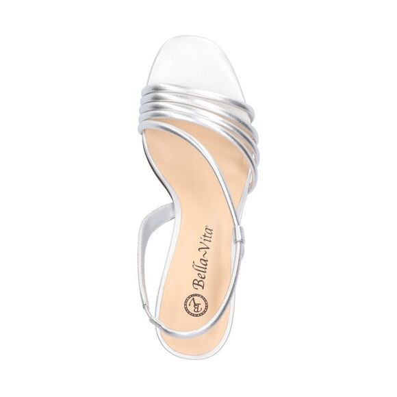 BELLA VITA Womens Silver Zariah Block Heel Slip On Leather Slingback Sandal 9 W - Picture 3 of 4